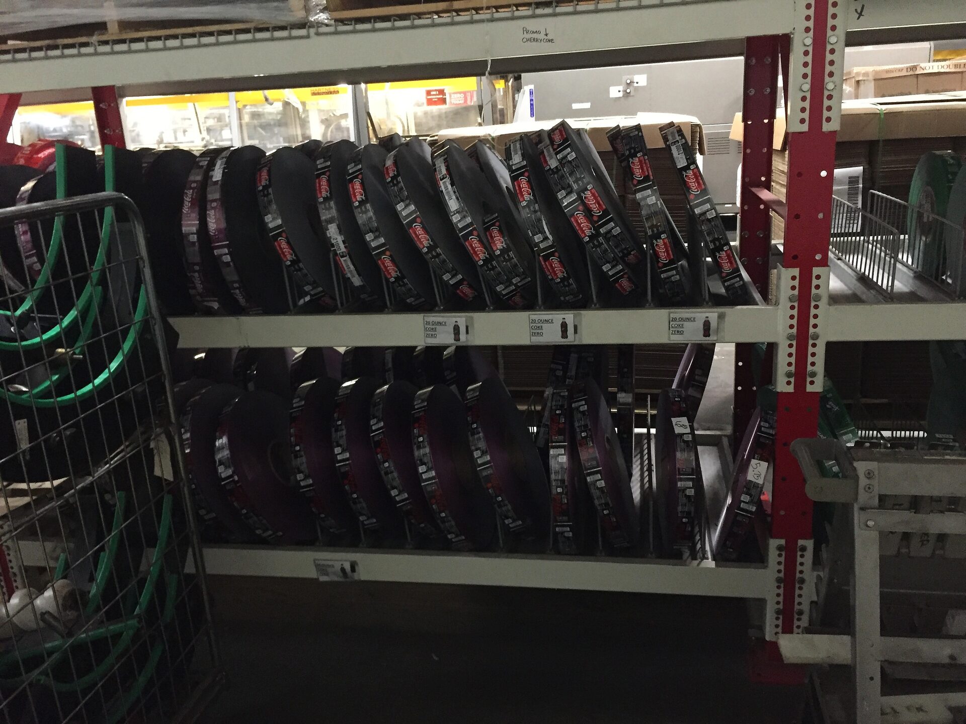 Case-flow picking shelf stocked with beverage SKUs