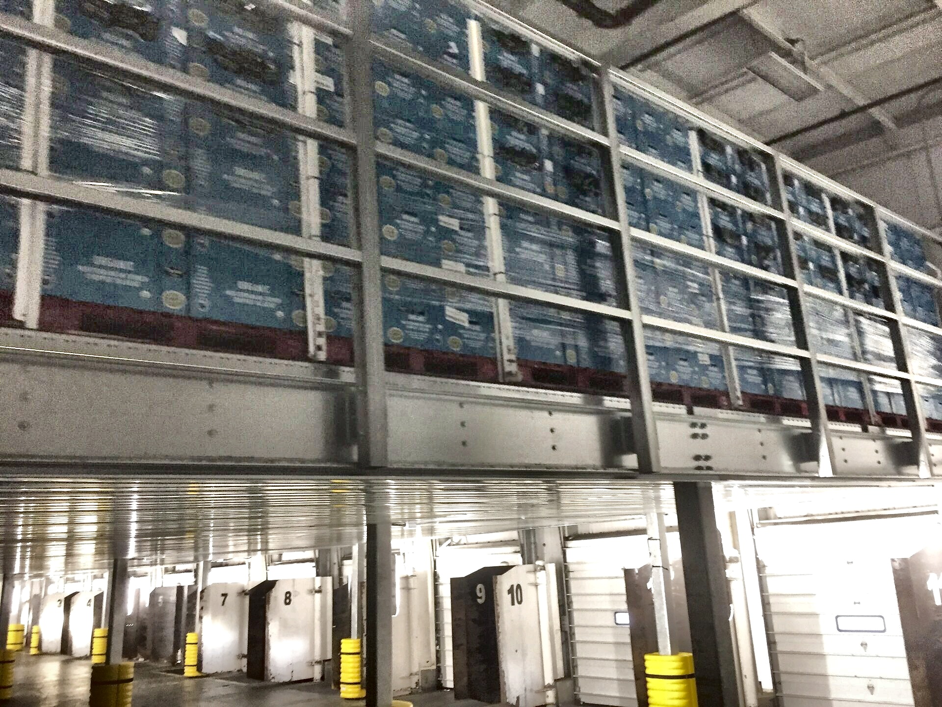 Underside view of storage rack above dock doors